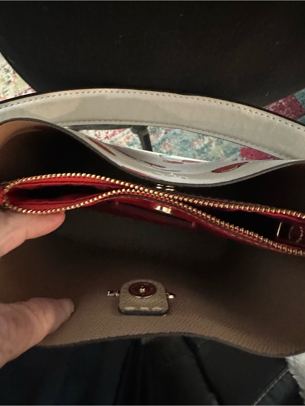 COACH #309 Mollie Bucket Bag 22 Cream Cherry-Print Shoulder Bag/ Wallet - Picture 9 of 16